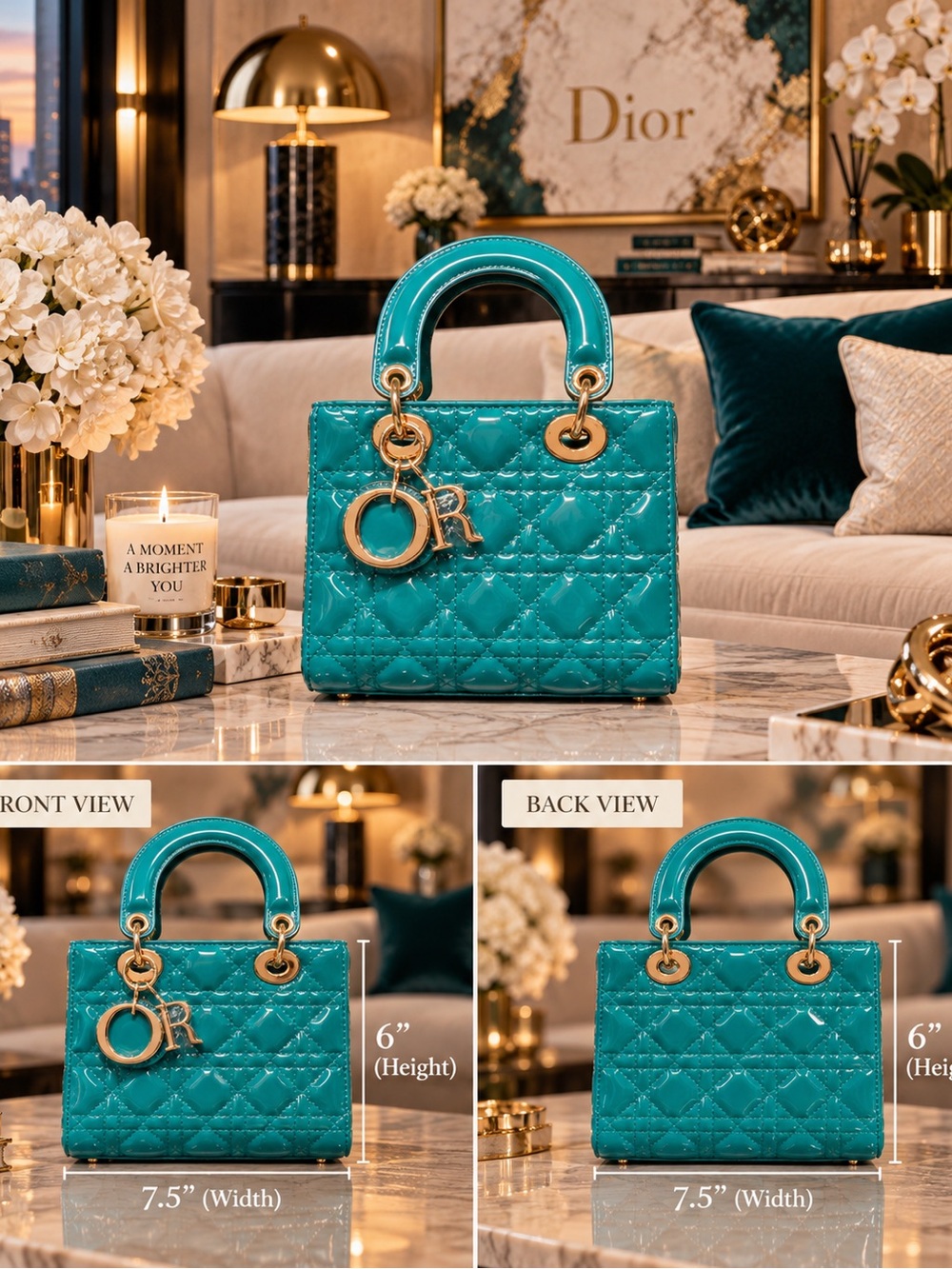 Teal Quilted Mini Tote with Gold Hardware